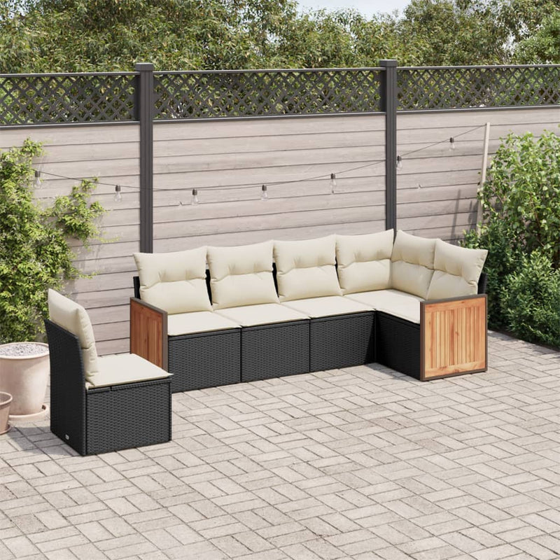 6-tlg. Garten-Sofagarnitur mit Kissen Schwarz Poly Rattan