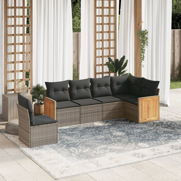 6-tlg. Garten-Sofagarnitur mit Kissen Grau Poly Rattan