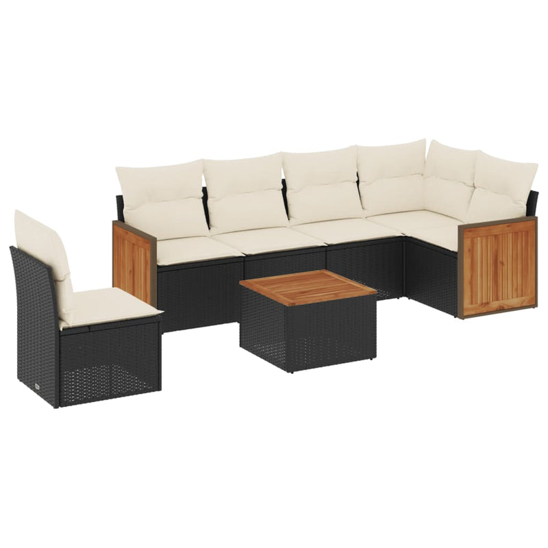 7-tlg. Garten-Sofagarnitur mit Kissen Schwarz Poly Rattan