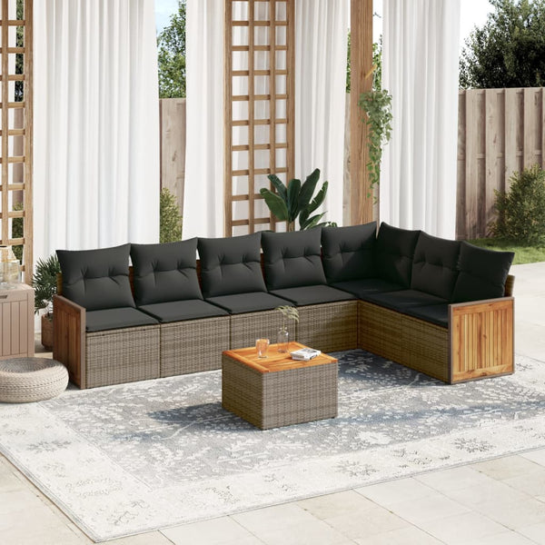 8-tlg. Garten-Sofagarnitur mit Kissen Grau Poly Rattan