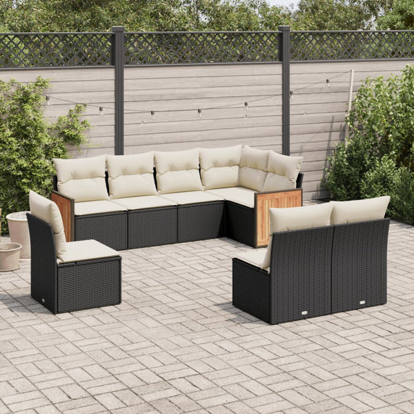 8-tlg. Garten-Sofagarnitur mit Kissen Schwarz Poly Rattan