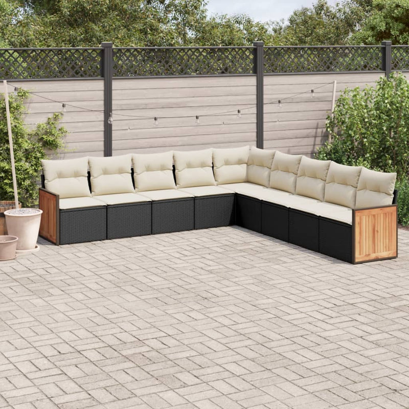 9-tlg. Garten-Sofagarnitur mit Kissen Schwarz Poly Rattan