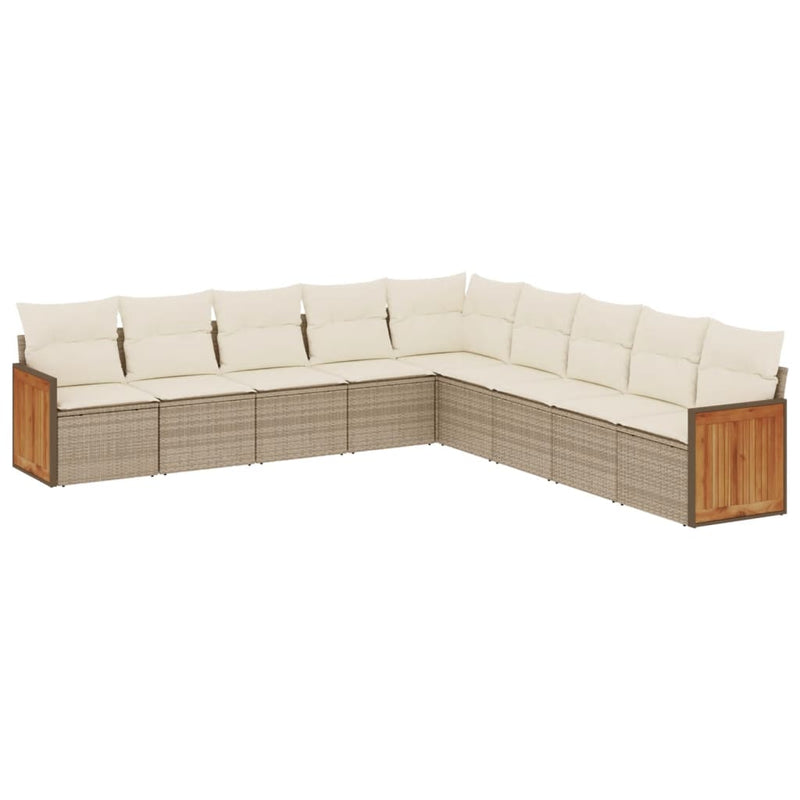 9-tlg. Garten-Sofagarnitur mit Kissen Beige Poly Rattan