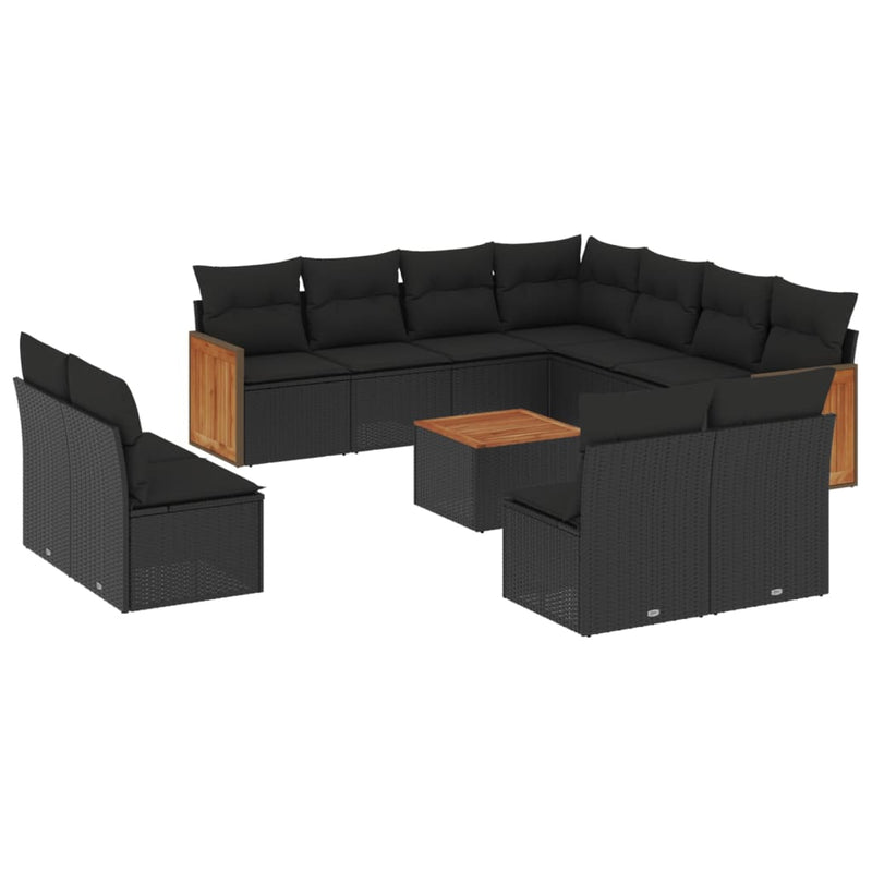 12-tlg. Garten-Sofagarnitur mit Kissen Schwarz Poly Rattan