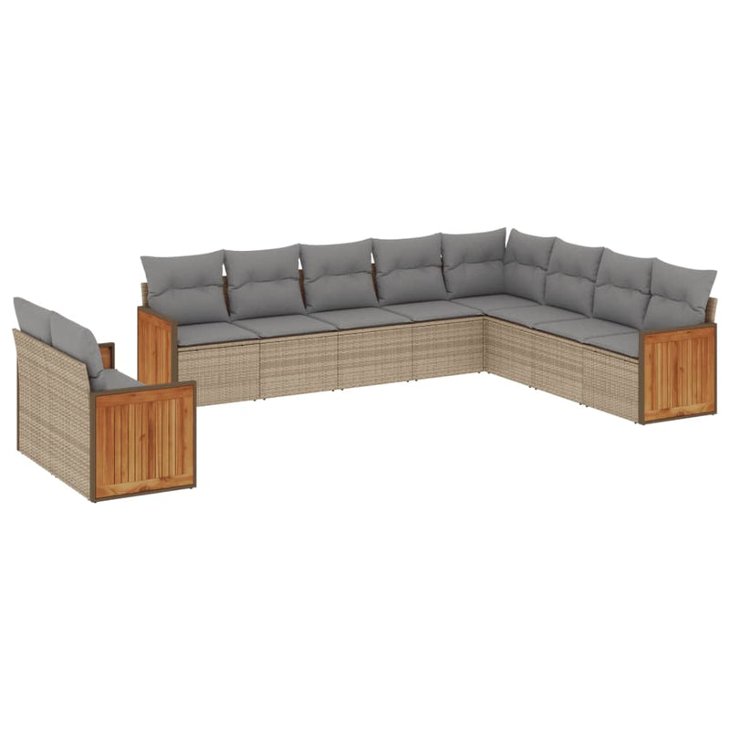 10-tlg. Garten-Sofagarnitur mit Kissen Beige Poly Rattan