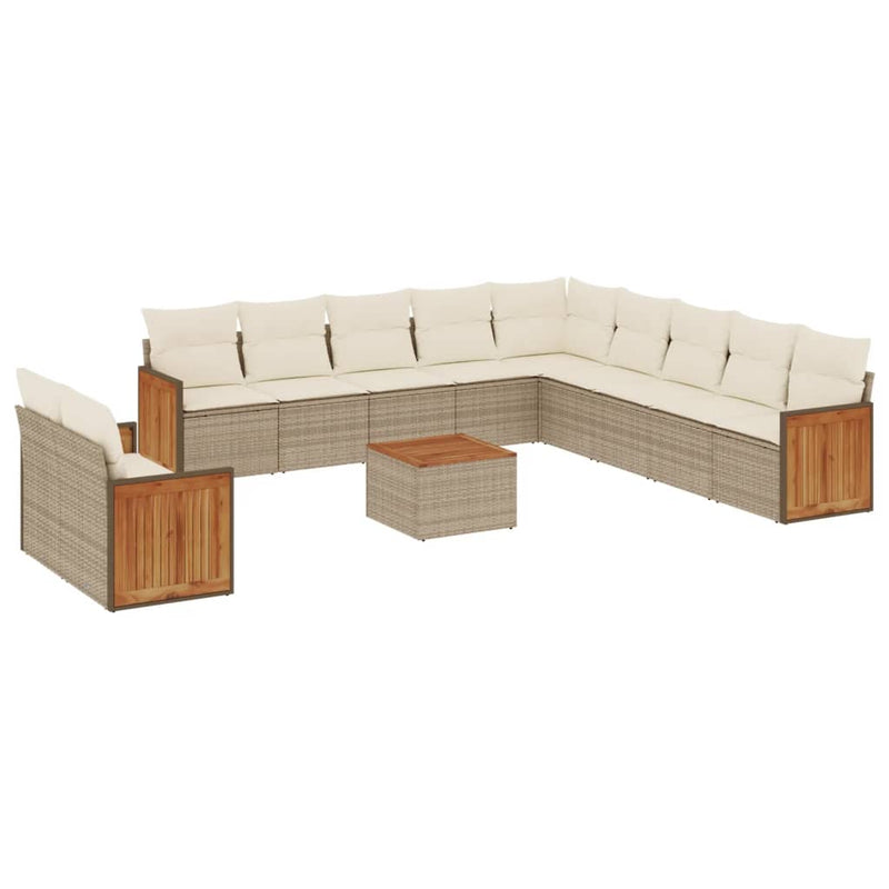 12-tlg. Garten-Sofagarnitur mit Kissen Beige Poly Rattan