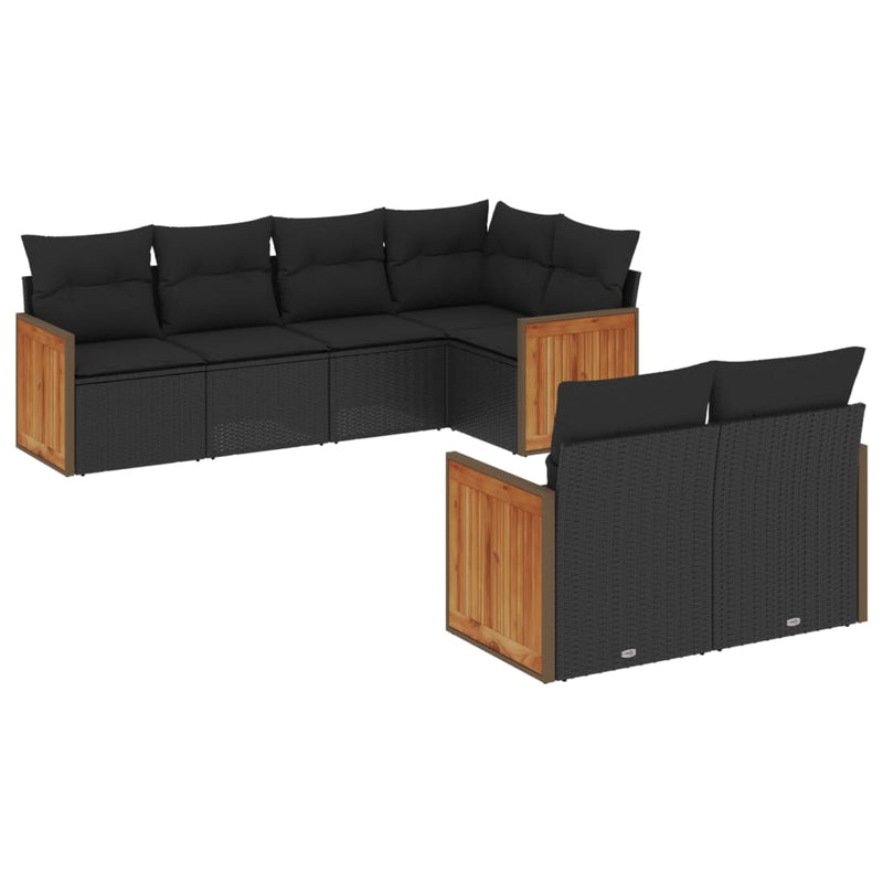 7-tlg. Garten-Sofagarnitur mit Kissen Schwarz Poly Rattan