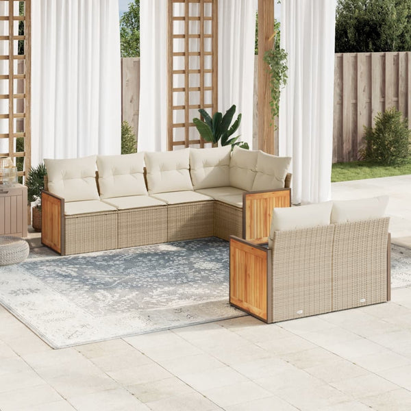 7-tlg. Garten-Sofagarnitur mit Kissen Beige Poly Rattan