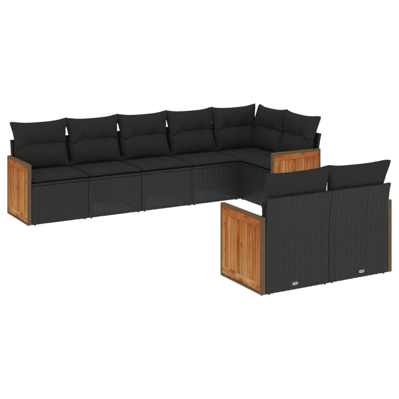 8-tlg. Garten-Sofagarnitur mit Kissen Schwarz Poly Rattan