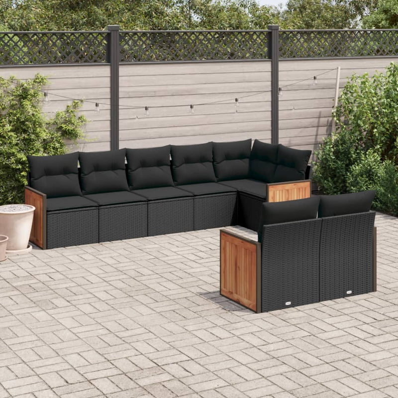 8-tlg. Garten-Sofagarnitur mit Kissen Schwarz Poly Rattan