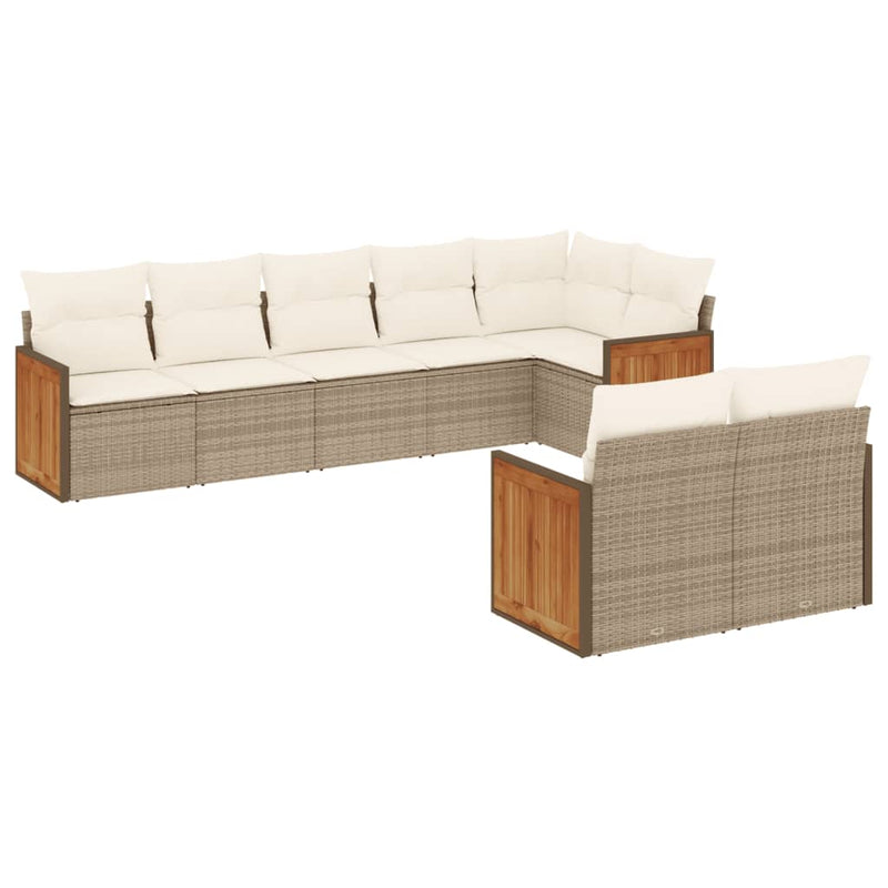 8-tlg. Garten-Sofagarnitur mit Kissen Beige Poly Rattan