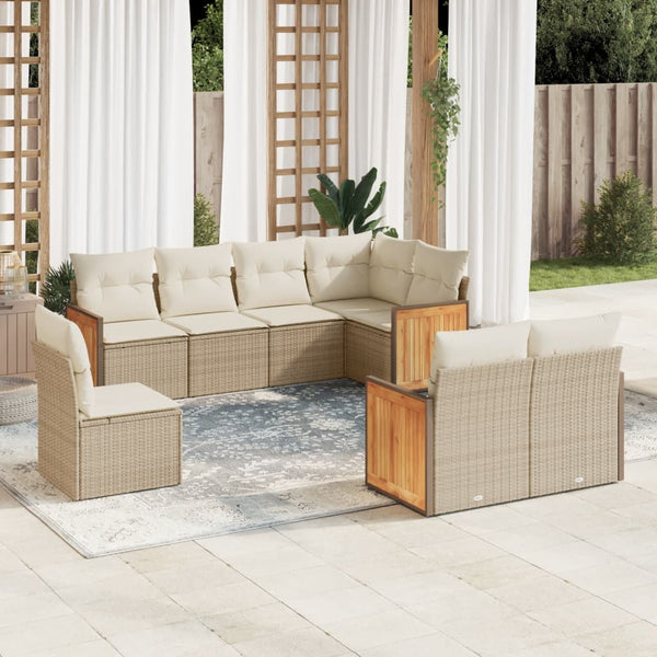 8-tlg. Garten-Sofagarnitur mit Kissen Beige Poly Rattan