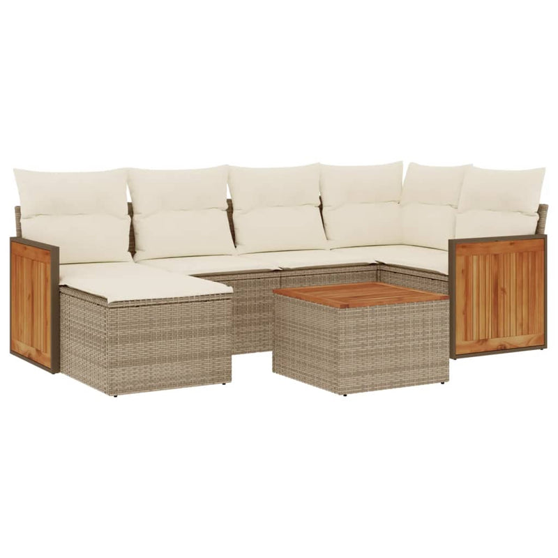 7-tlg. Garten-Sofagarnitur mit Kissen Beige Poly Rattan