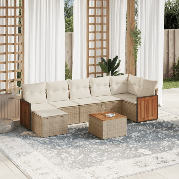 8-tlg. Garten-Sofagarnitur mit Kissen Beige Poly Rattan