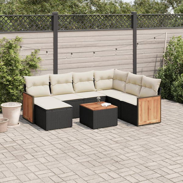 8-tlg. Garten-Sofagarnitur mit Kissen Schwarz Poly Rattan