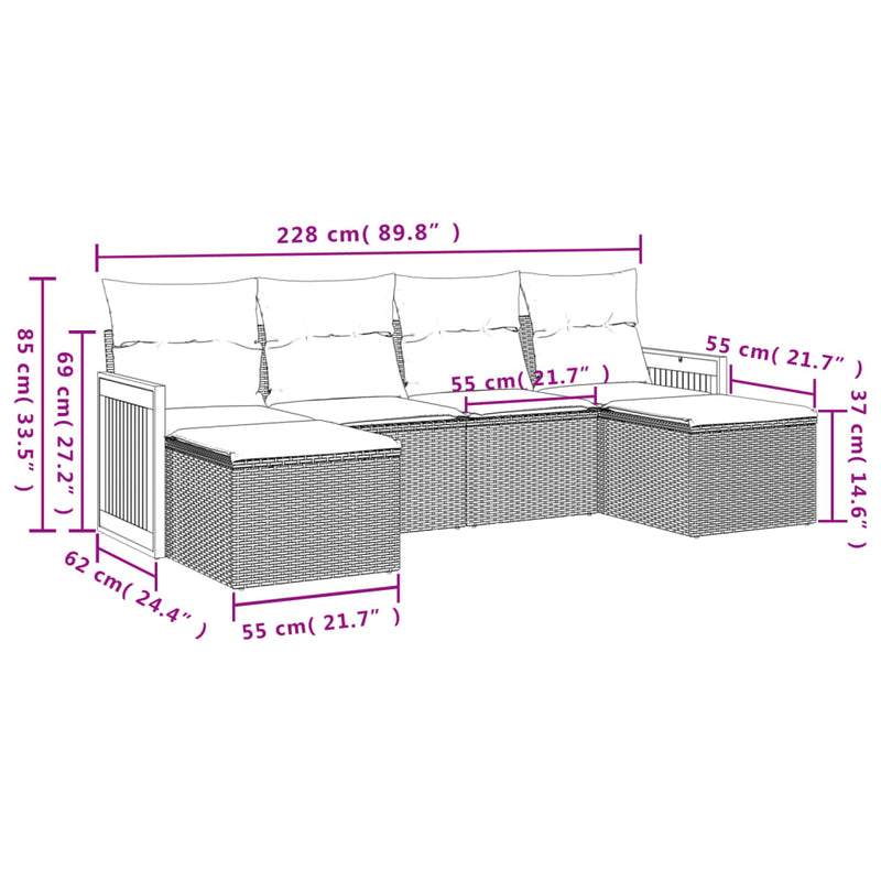 6-tlg. Garten-Sofagarnitur mit Kissen Schwarz Poly Rattan