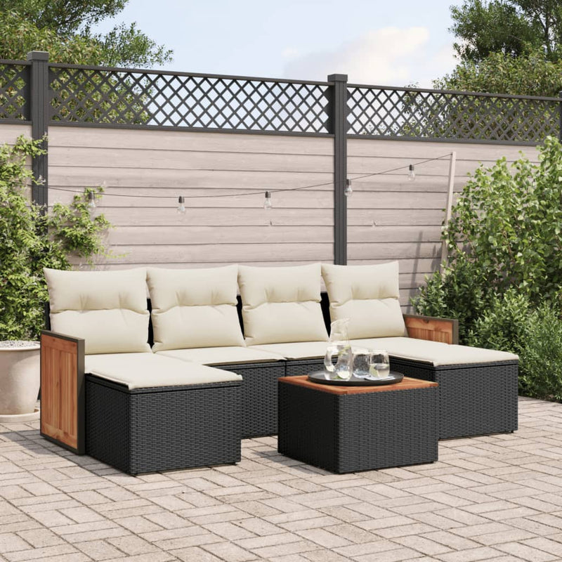 7-tlg. Garten-Sofagarnitur mit Kissen Schwarz Poly Rattan