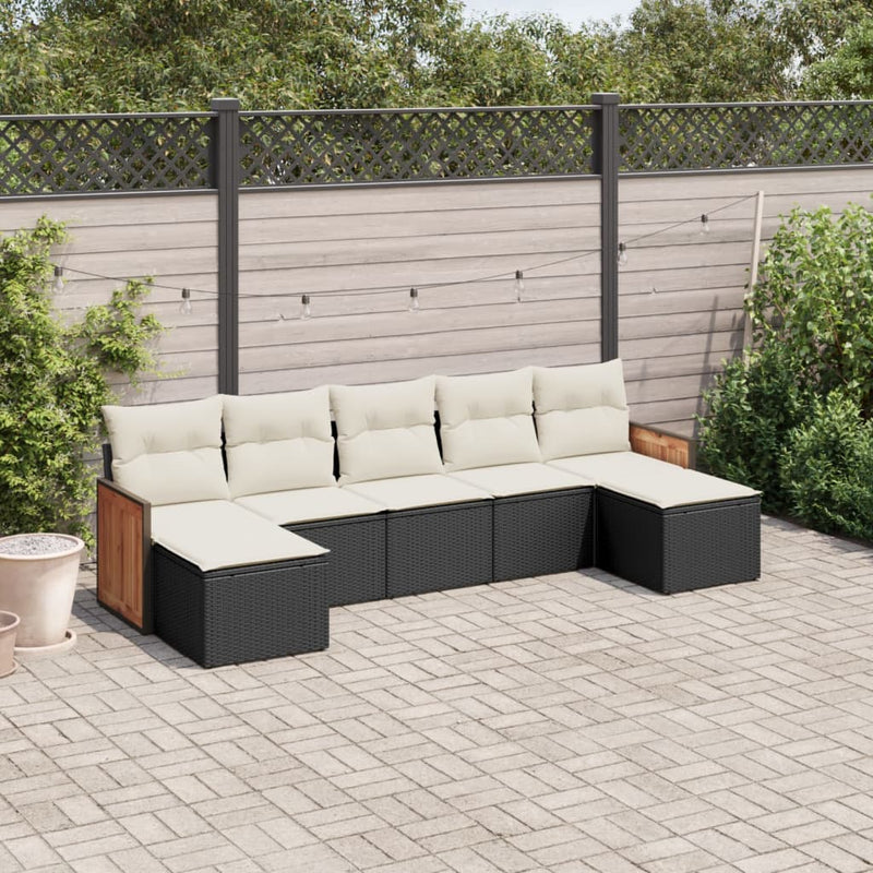 7-tlg. Garten-Sofagarnitur mit Kissen Schwarz Poly Rattan