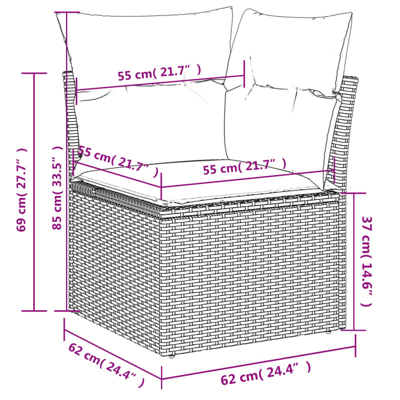 8-tlg. Garten-Sofagarnitur mit Kissen Schwarz Poly Rattan