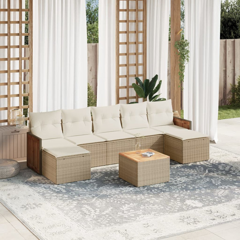 8-tlg. Garten-Sofagarnitur mit Kissen Beige Poly Rattan