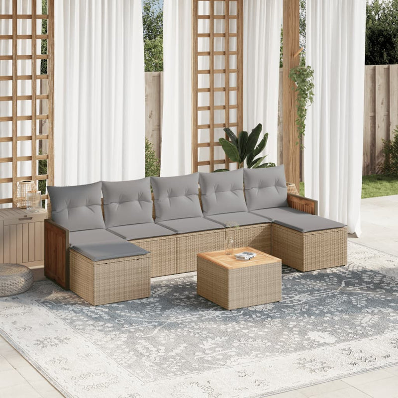 8-tlg. Garten-Sofagarnitur mit Kissen Beige Poly Rattan