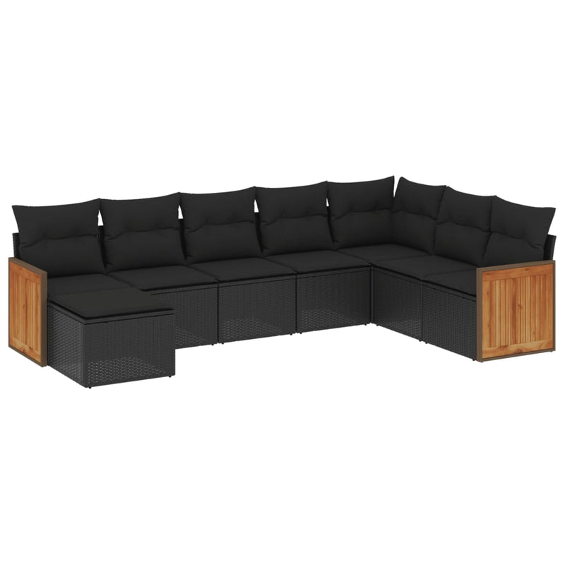 8-tlg. Garten-Sofagarnitur mit Kissen Schwarz Poly Rattan