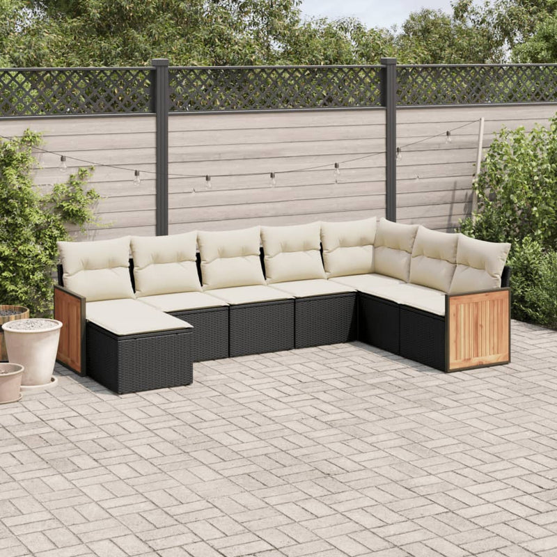 8-tlg. Garten-Sofagarnitur mit Kissen Schwarz Poly Rattan