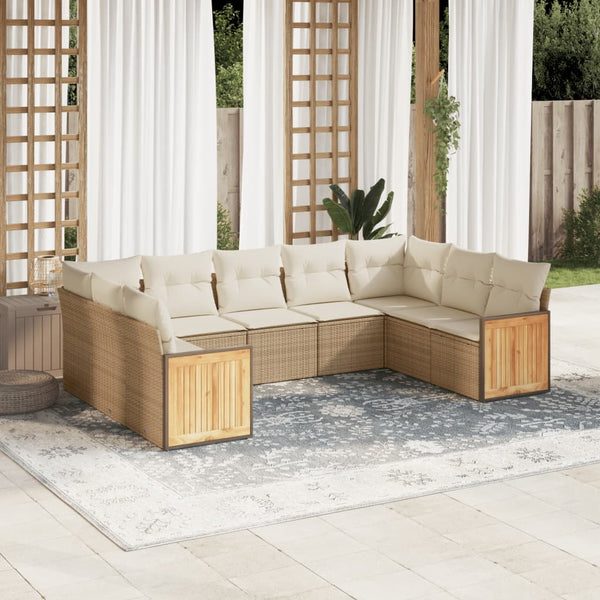 8-tlg. Garten-Sofagarnitur mit Kissen Beige Poly Rattan