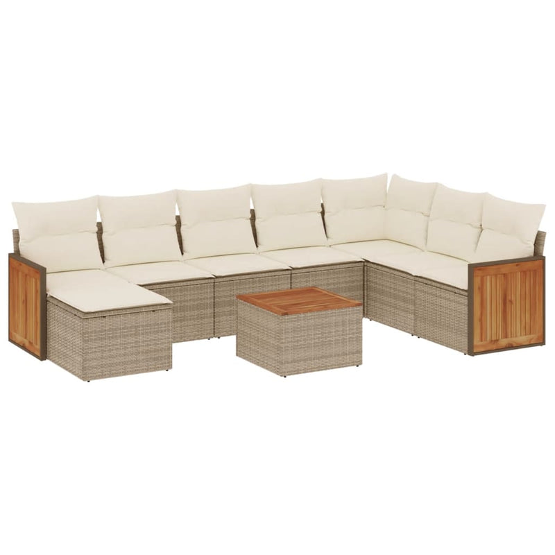 9-tlg. Garten-Sofagarnitur mit Kissen Beige Poly Rattan