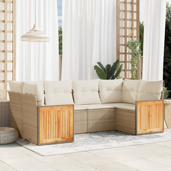 6-tlg. Garten-Sofagarnitur mit Kissen Beige Poly Rattan