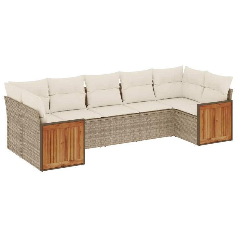 7-tlg. Garten-Sofagarnitur mit Kissen Beige Poly Rattan