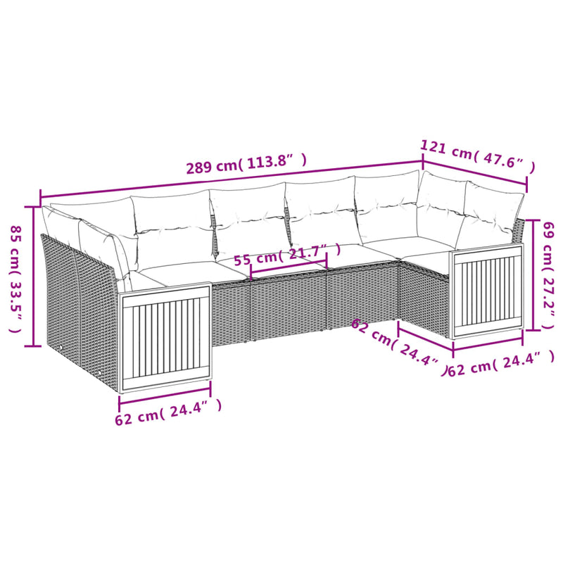 7-tlg. Garten-Sofagarnitur mit Kissen Beige Poly Rattan