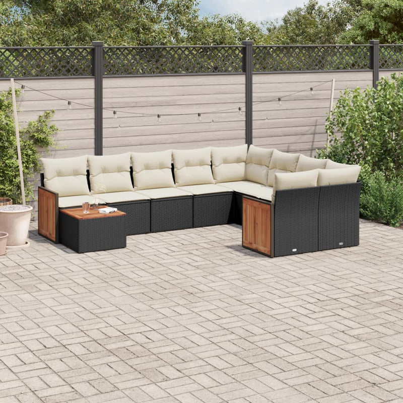 10-tlg. Garten-Sofagarnitur mit Kissen Schwarz Poly Rattan