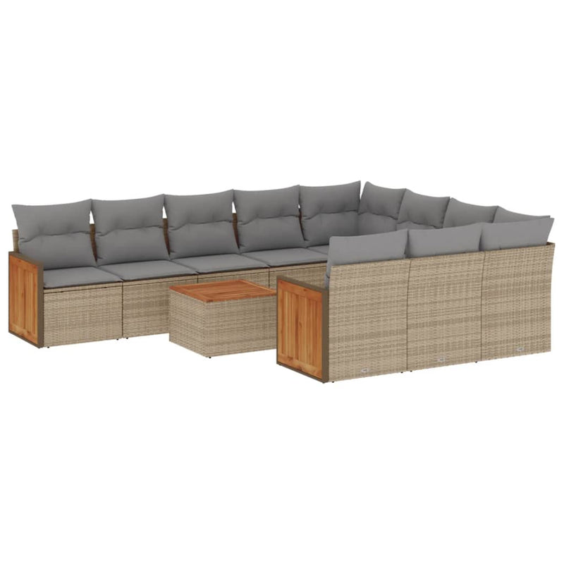 11-tlg. Garten-Sofagarnitur mit Kissen Beige Poly Rattan