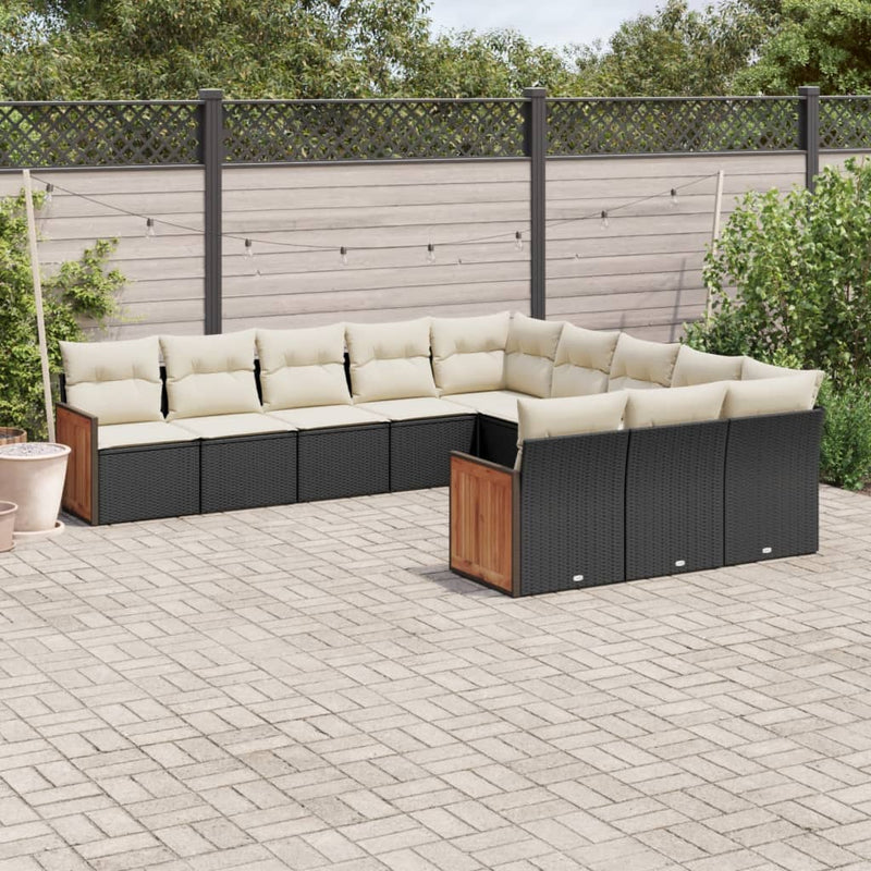 11-tlg. Garten-Sofagarnitur mit Kissen Schwarz Poly Rattan