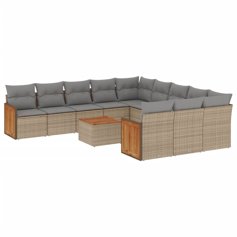 12-tlg. Garten-Sofagarnitur mit Kissen Beige Poly Rattan