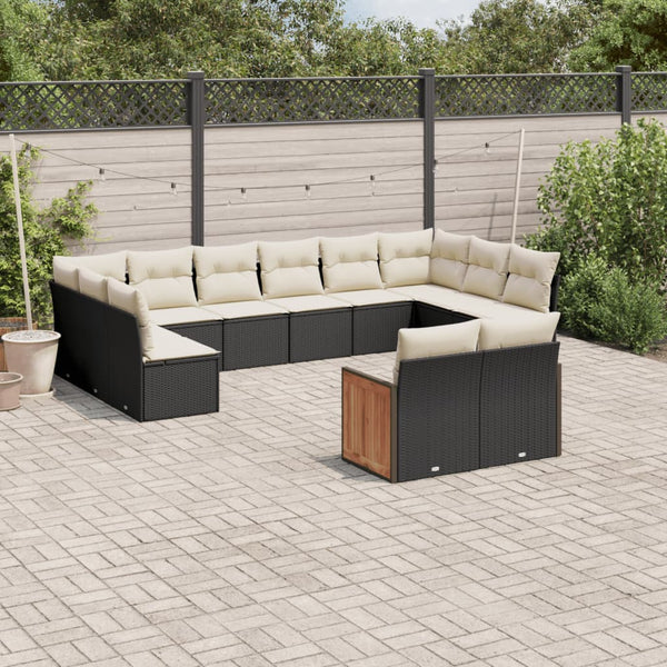 11-tlg. Garten-Sofagarnitur mit Kissen Schwarz Poly Rattan