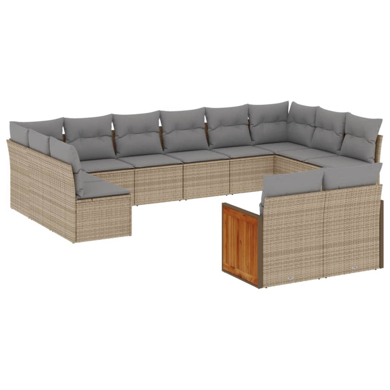 12-tlg. Garten-Sofagarnitur mit Kissen Beige Poly Rattan