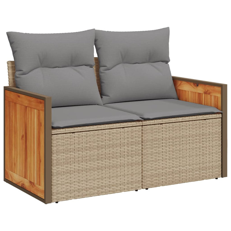 12-tlg. Garten-Sofagarnitur mit Kissen Beige Poly Rattan