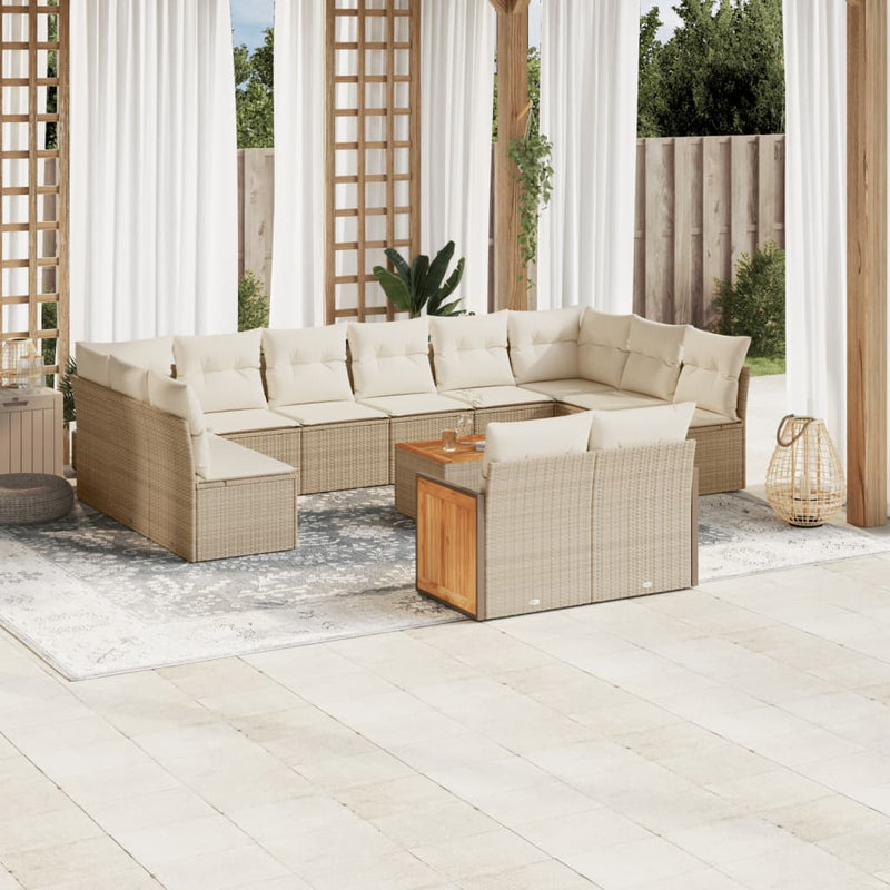 12-tlg. Garten-Sofagarnitur mit Kissen Beige Poly Rattan