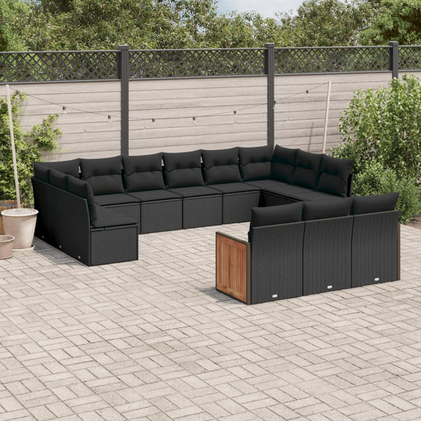 13-tlg. Garten-Sofagarnitur mit Kissen Schwarz Poly Rattan