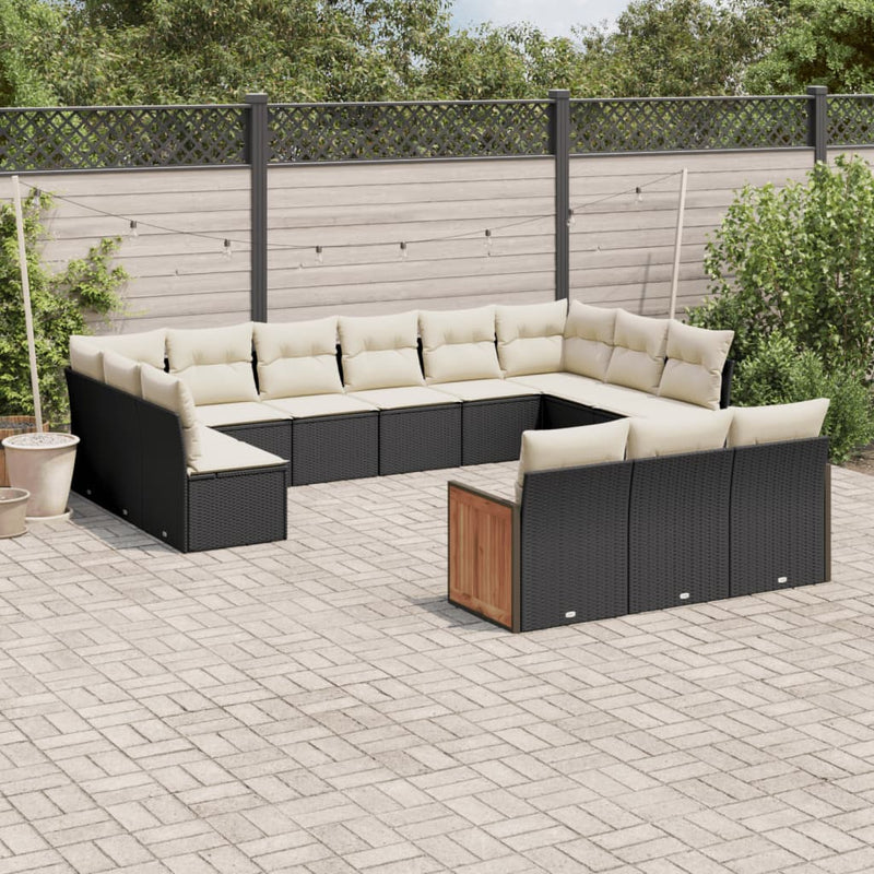 13-tlg. Garten-Sofagarnitur mit Kissen Schwarz Poly Rattan