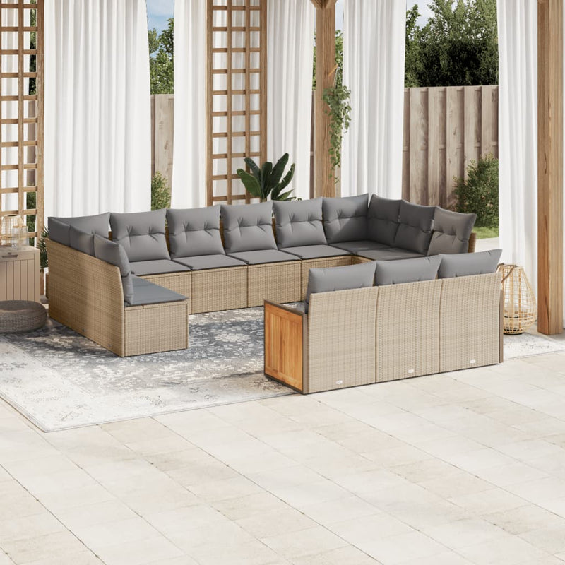 13-tlg. Garten-Sofagarnitur mit Kissen Beige Poly Rattan