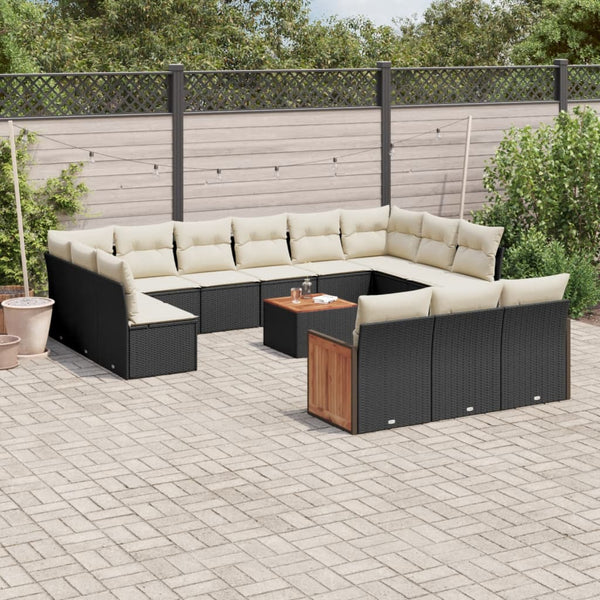 14-tlg. Garten-Sofagarnitur mit Kissen Schwarz Poly Rattan