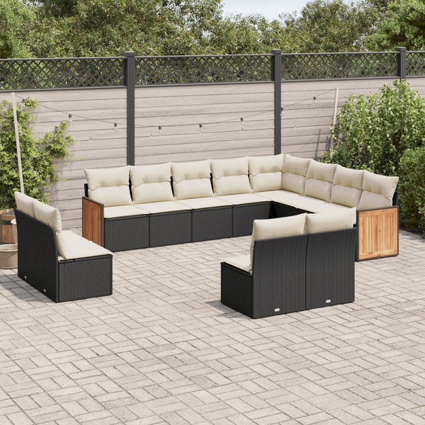 12-tlg. Garten-Sofagarnitur mit Kissen Schwarz Poly Rattan