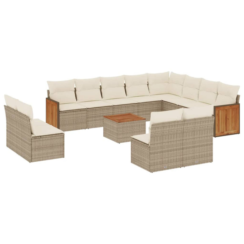 13-tlg. Garten-Sofagarnitur mit Kissen Beige Poly Rattan