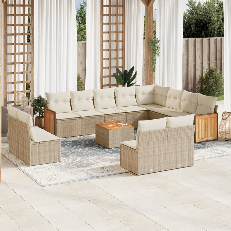 13-tlg. Garten-Sofagarnitur mit Kissen Beige Poly Rattan