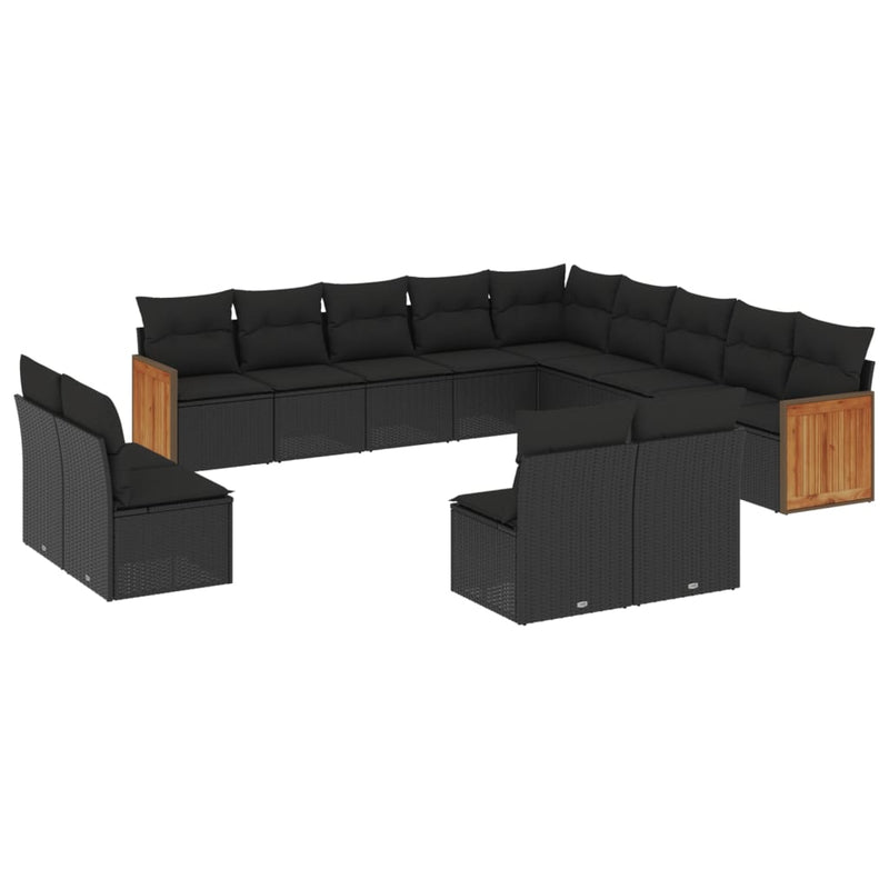 13-tlg. Garten-Sofagarnitur mit Kissen Schwarz Poly Rattan