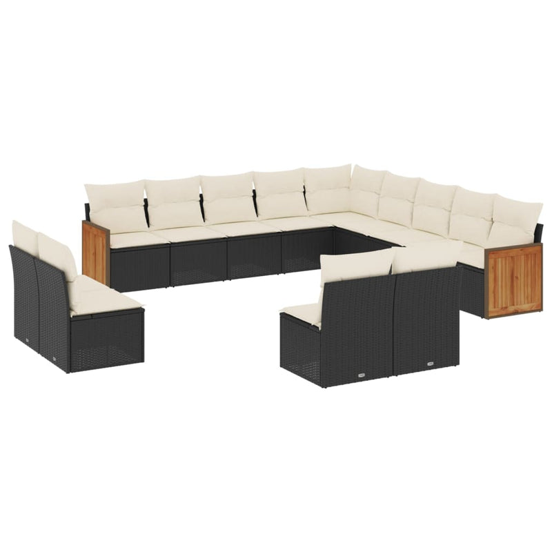 13-tlg. Garten-Sofagarnitur mit Kissen Schwarz Poly Rattan