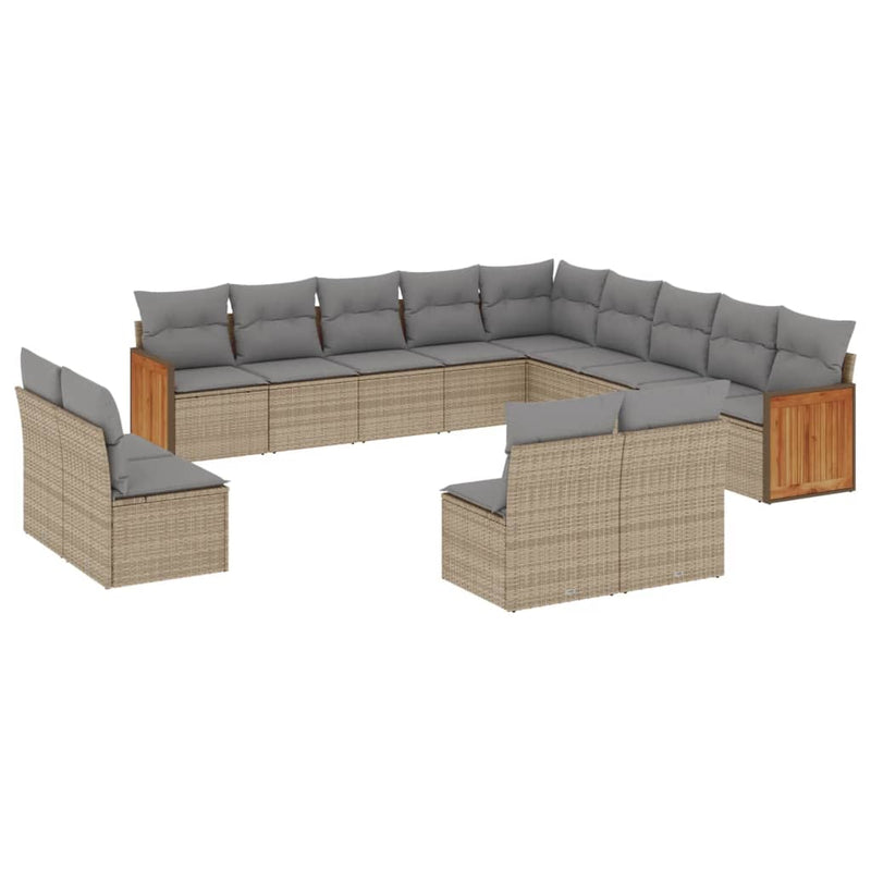 13-tlg. Garten-Sofagarnitur mit Kissen Beige Poly Rattan